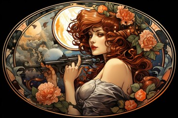 Wall Mural - A skilled and ruthless bounty hunter, relentless in their pursuit of targets and apprehending fugitives. - Generative AI