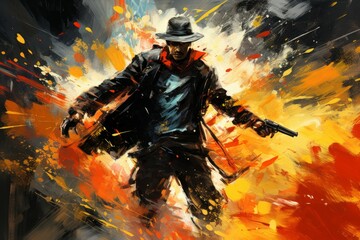 Wall Mural - A skilled and ruthless bounty hunter, relentless in their pursuit of targets and apprehending fugitives. - Generative AI