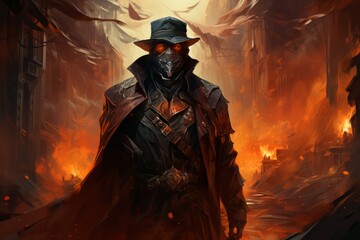 Wall Mural - A skilled and ruthless bounty hunter, relentless in their pursuit of targets and apprehending fugitives. - Generative AI