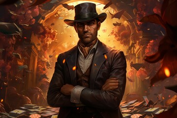Wall Mural - A skilled and ruthless bounty hunter, relentless in their pursuit of targets and apprehending fugitives. - Generative AI