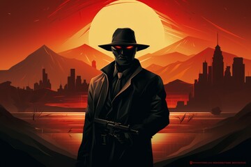 Wall Mural - A skilled and ruthless bounty hunter, relentless in their pursuit of targets and apprehending fugitives. - Generative AI