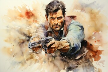 Wall Mural - A skilled and ruthless bounty hunter, relentless in their pursuit of targets and apprehending fugitives. - Generative AI