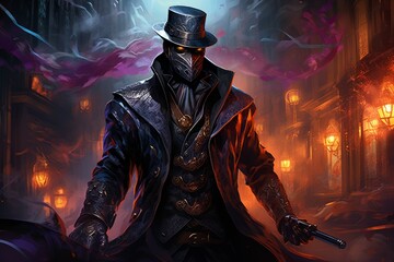 Wall Mural - A skilled and ruthless bounty hunter, relentless in their pursuit of targets and apprehending fugitives. - Generative AI