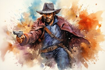 Wall Mural - A skilled and ruthless bounty hunter, relentless in their pursuit of targets and apprehending fugitives. - Generative AI