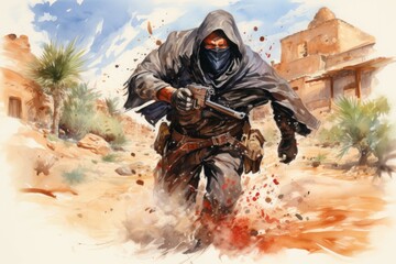 Wall Mural - A skilled and ruthless bounty hunter, relentless in their pursuit of targets and apprehending fugitives. - Generative AI