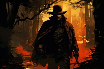 Wall Mural - A skilled and ruthless bounty hunter, relentless in their pursuit of targets and apprehending fugitives. - Generative AI