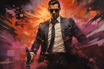 Wall Mural - A skilled and ruthless bounty hunter, relentless in their pursuit of targets and apprehending fugitives. - Generative AI