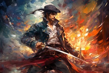 Wall Mural - a dashing and charming swashbuckler, wielding a rapier with finesse and wooing with charisma. - gene
