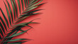 © ADDICTIVE STOCK - AI Image. Banner with palm leaf on a coral background with copy space