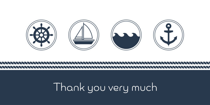 thank you very much - schriftzug in englischer sprache - vielen dank. maritime karte mit anker, sege
