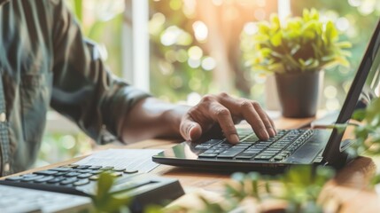 Poster - A person sitting at a desk typing on a laptop.