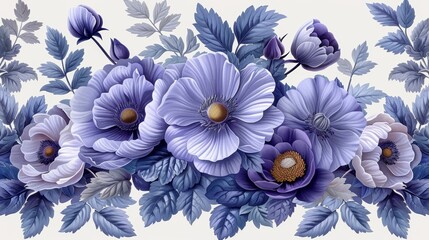 Wall Mural - Ornament elements, vintage purple floral pattern on white background.