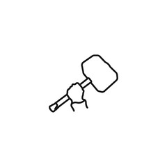 Poster - Hand with hammer vector. Hammer in hand icon with sparkles. Hammer symbol of strength and power vector. The hand holds the tool tightly. Dismantling symbol. Hand with hammer construction icon.