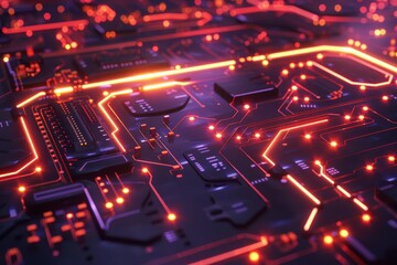 Canvas Print - futuristic abstract circuit board with glowing nodes and paths panoramic technology background