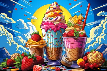 Canvas Print - Ice cream and summer treats - Generative AI