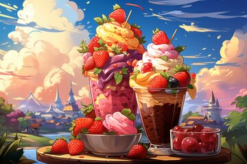 Canvas Print - Ice cream and summer treats - Generative AI