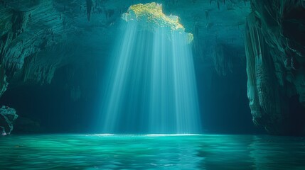 In a karst cave inside a mountain, the cavern's entrance features geological structures and light. It combines elements of travel, wild nature, subterranean, landscape, and opening.