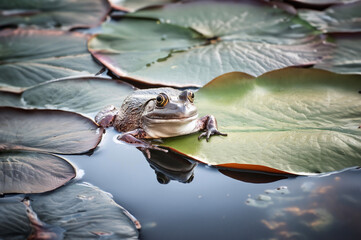 Handsome Lake frog is Standing on the Leaf