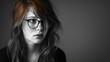 © TheWaterMeloonProjec - Emotions Quirky red haired girl with a nerdy charm captured in a stylish black and white photograph