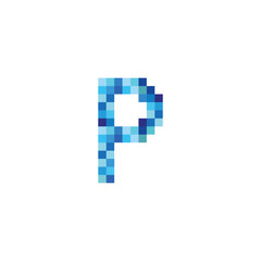 letter P pixels, simple blue vector logo symbol