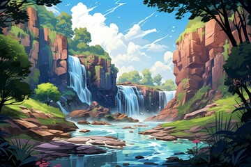 Wall Mural - Waterfalls - Generative AI