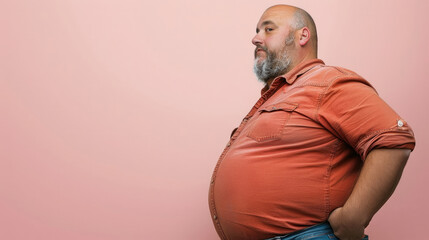 Fat man with a big belly. Man at risk for diabetes, Obese people with diabetes. side view