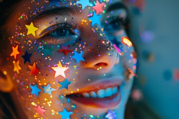 Poster - Soft blue and pink hues dominate this blurred background with delicate light bokeh effects