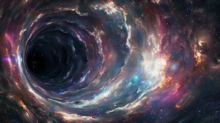 Wall Mural - Abstract Space Scene: Black Hole, Nebula, and Vibrant Stars