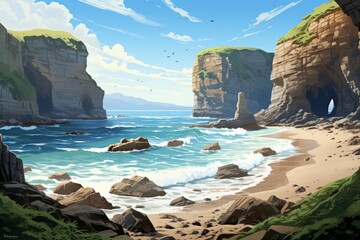 Wall Mural - Coastal cliffs - Generative AI