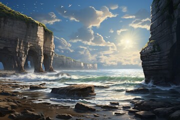 Canvas Print - Coastal cliffs - Generative AI