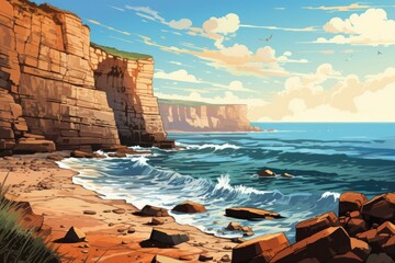 Canvas Print - Coastal cliffs - Generative AI