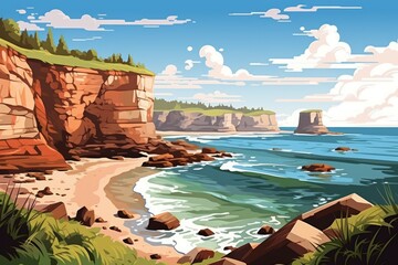 Wall Mural - Coastal cliffs - Generative AI