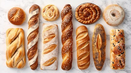 Wall Mural - Assorted Bread Items from a Bird s Eye View