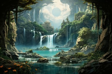 Wall Mural - Waterfalls - Generative AI