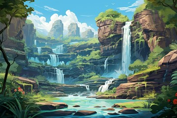 Wall Mural - Waterfalls - Generative AI