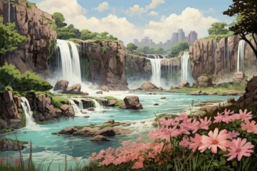 Canvas Print - Waterfalls - Generative AI