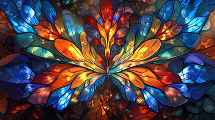 Canvas Print - Digital fractal art design of a flower or butterfly in stained glass 