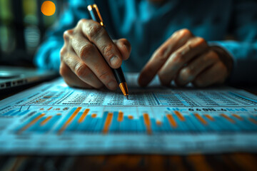 Poster - A financial analyst studying market trends and economic indicators. Concept of economic analysis and forecasting. Generative Ai.