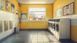 © Jojo - Coin operated washing machine businessA laundromat with a notice board and coin-operated washers.