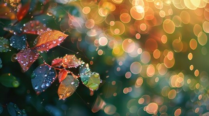Wall Mural - Diverse colored dewdrops with stunning bokeh in a specific area of interest