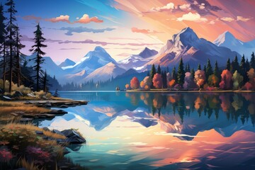 Canvas Print - Lakeside reflections - Generative AI