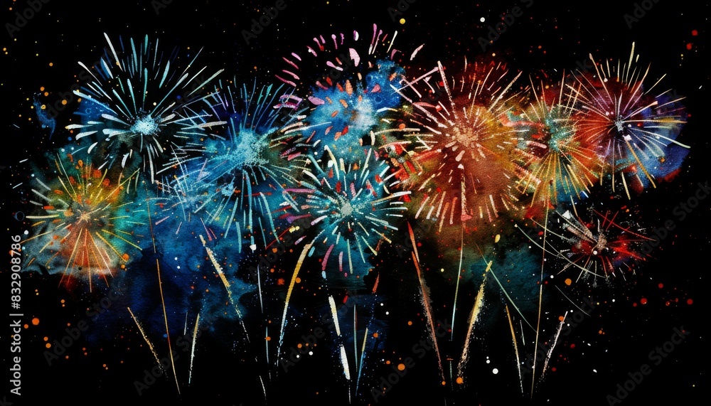 Colorful fireworks display lighting up the night sky with vibrant ...