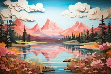 Wall Mural - Lakeside reflections - Generative AI