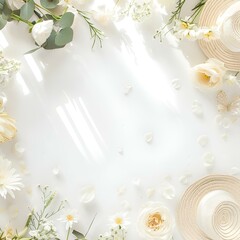 Poster - AI generated illustration of white flowers on white backdrop