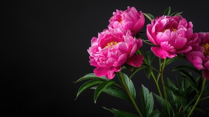 Wall Mural - Peonies Blooms Against a Black Background