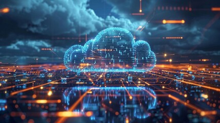 Wall Mural - A computer generated image of a cloud with a city in the background