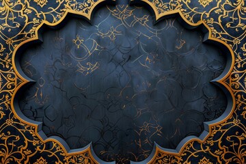 Wall Mural - A blue and gold frame with a gold border