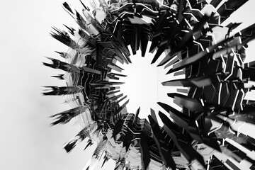 Wall Mural - surreal black and white spiky torus shape floating in void abstract 3d rendering