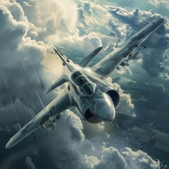 courageous fighter jet braving turbulent skies on a perilous wartime mission capturing the intensity of aerial combat 3d illustration