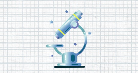 Poster - Image of microscope icon against copy space on white lined paper background